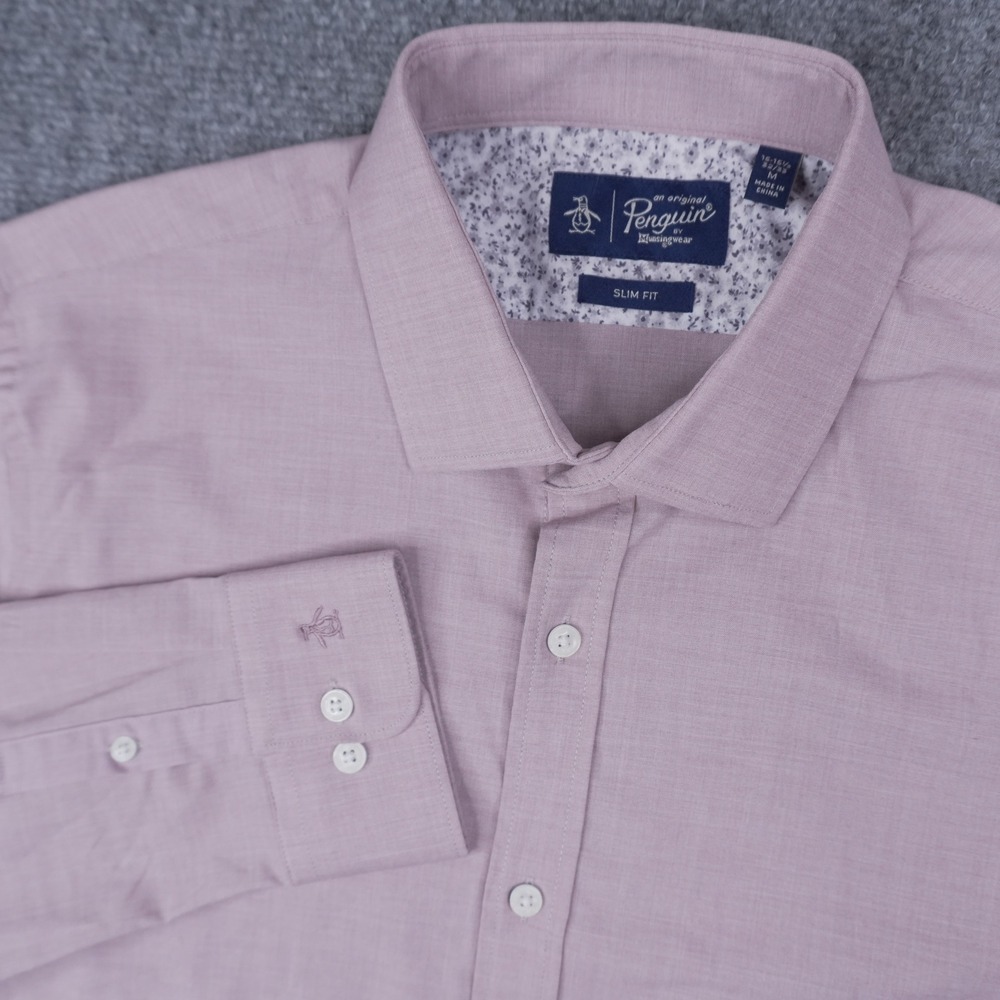 Original Penguin Button Down Shirt Mens Medium Pink Slim Fit Long Sleeve 15-15.5
